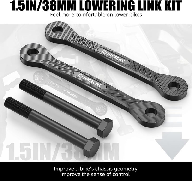 NICECNC Motorcycle Lowering Linkage Drop Link Lower 1.5in/38mm Compatible with Yamaha Tenere 700 /XTZ700 2019-2024, Tenere 700 Rally Edition 2020-2024, BW3-2217M-00-00, Aluminum, CNC, Black - Image 5